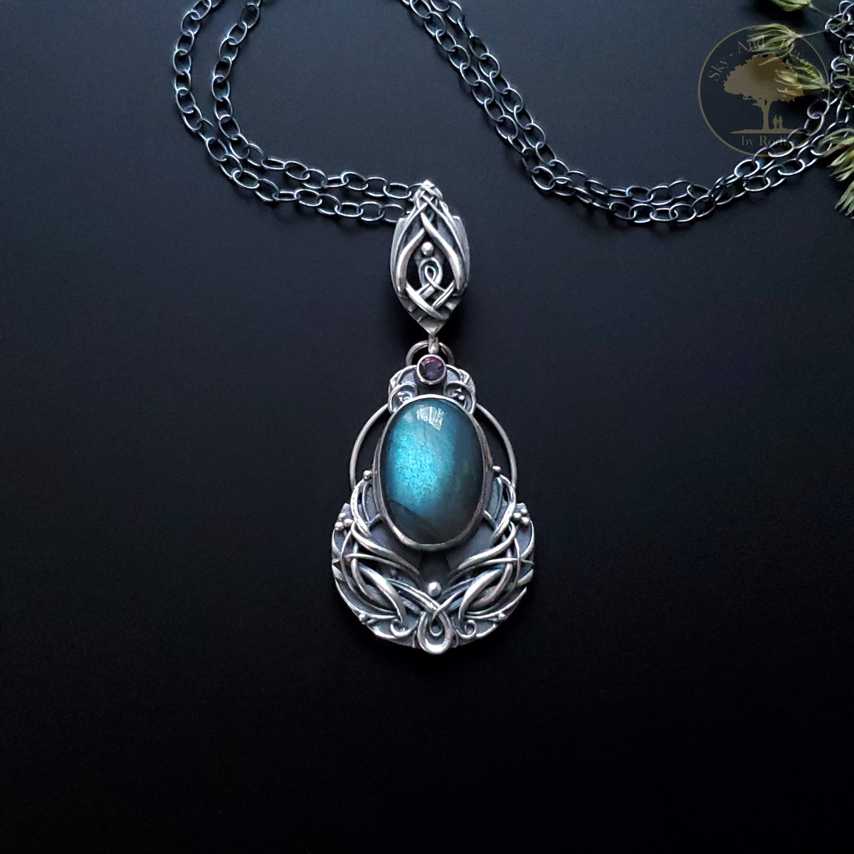 Silver Pendant and Necklace With Labradorite and Mystique Topaz - Love is My Home