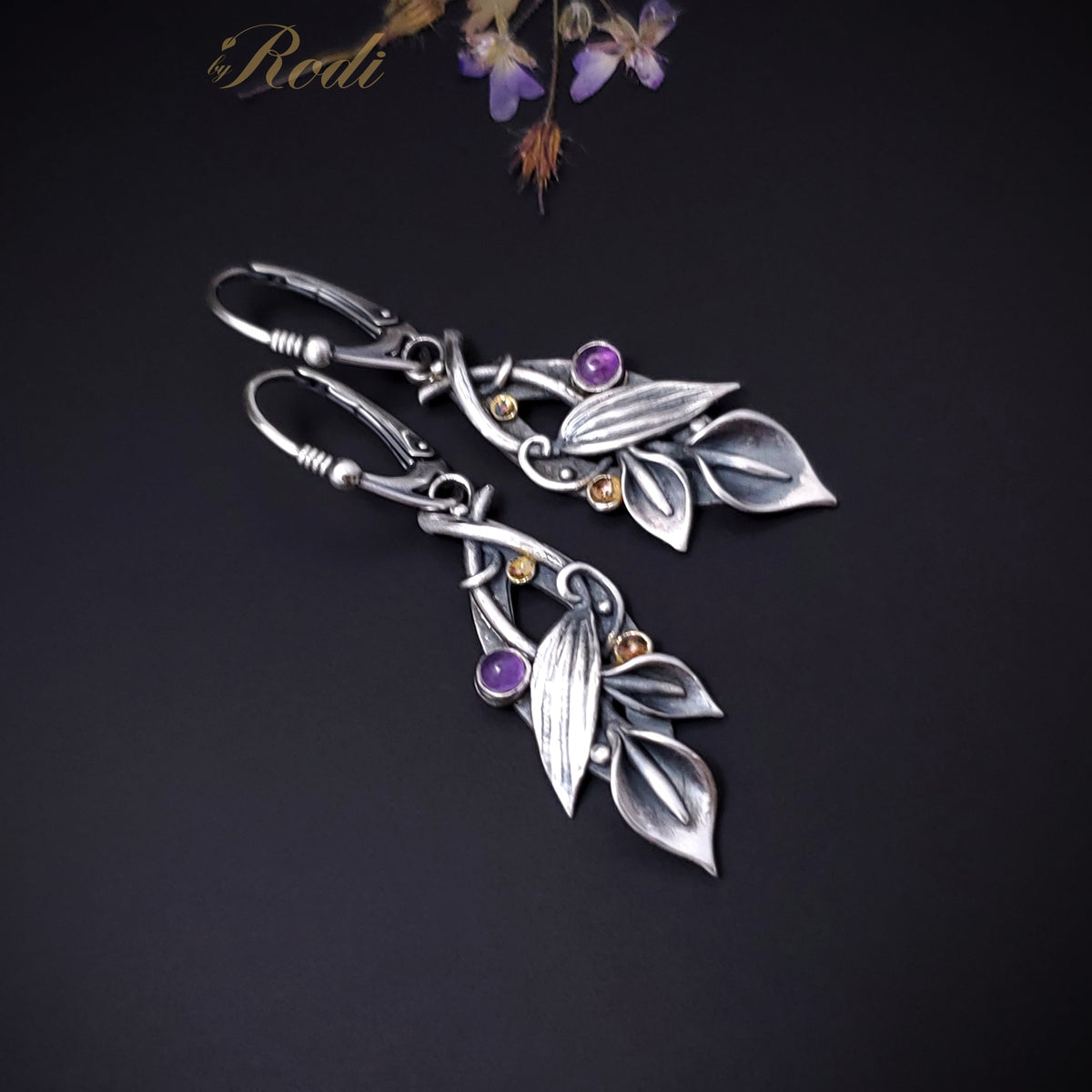 Joy - Fine Silver / 24k Gold Calla Lily Earrings With Amethyst