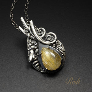 Be Queen - Fine Silver With Rutilated Quartz Bee Pendant