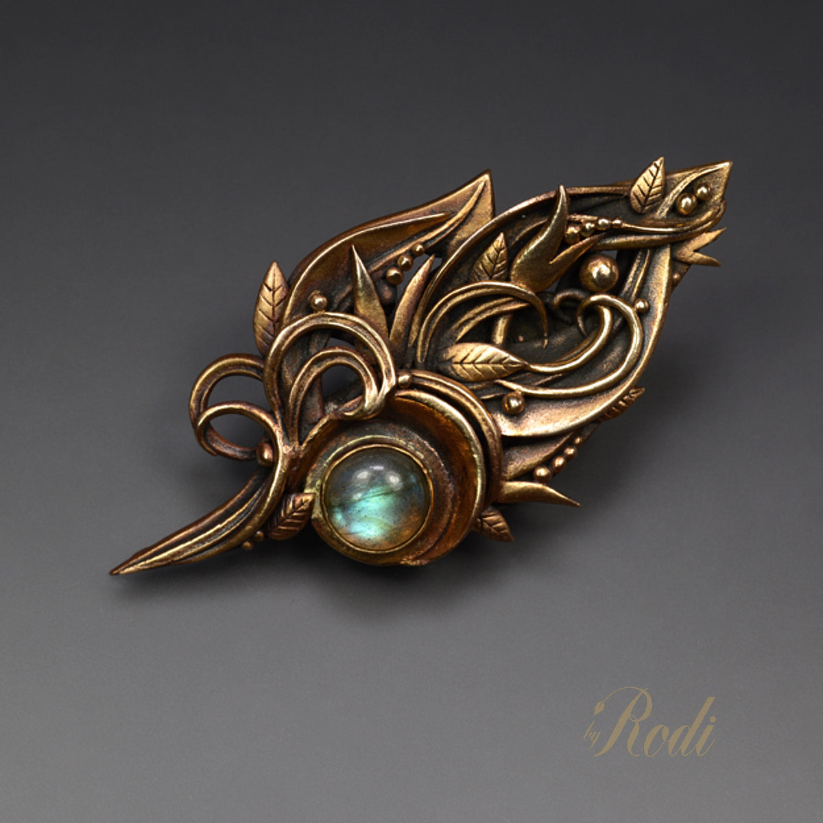 Beguiled - Bronze Brooch / Pin With Labradorite Gemstone