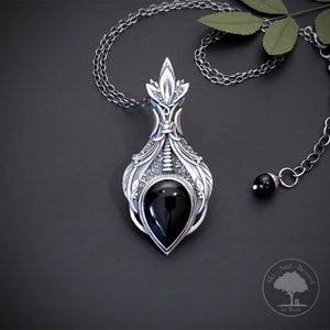 Clarity - Fine Silver With Onyx Pendant Earrings Set