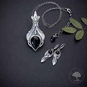 Clarity - Fine Silver With Onyx Pendant Earrings Set