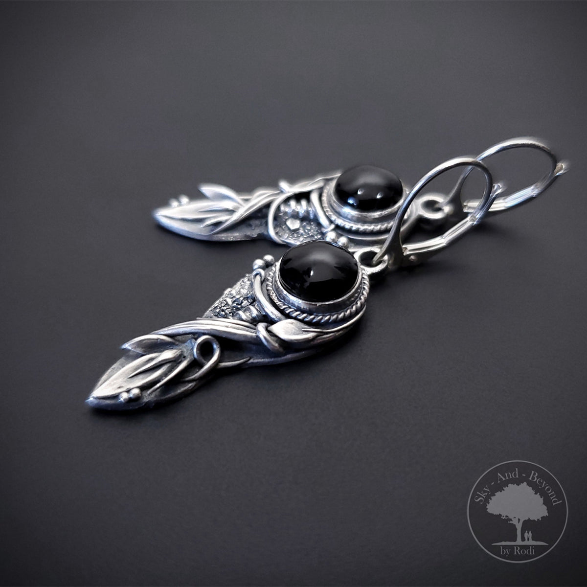 Clarity - Fine Silver With Onyx Pendant Earrings Set