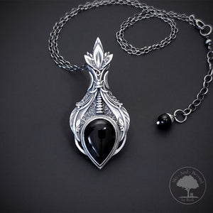 Clarity - Fine Silver With Onyx Pendant Earrings Set
