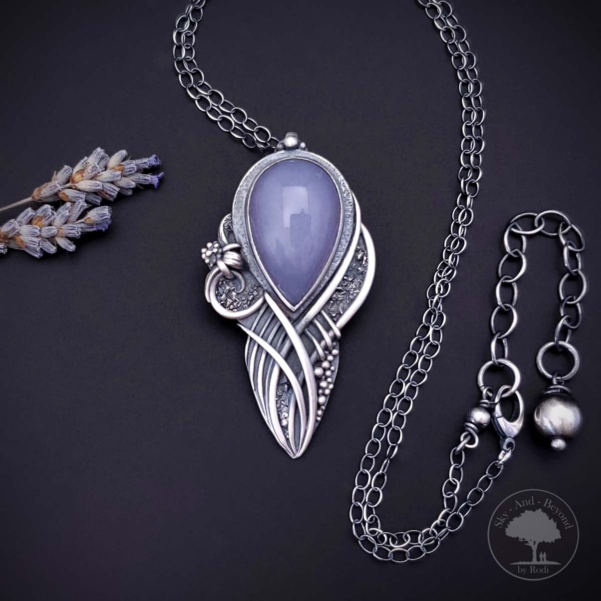 Expressions - Fine Silver Pendant With Blue Chalcedony