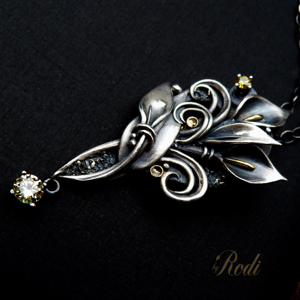 Faith II - Silver / 24k Gold Calla Lily Pendant With Cubic Zirconia