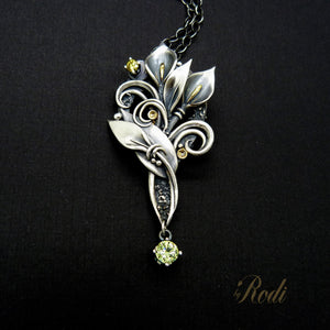 Faith II - Silver / 24k Gold Calla Lily Pendant With Cubic Zirconia