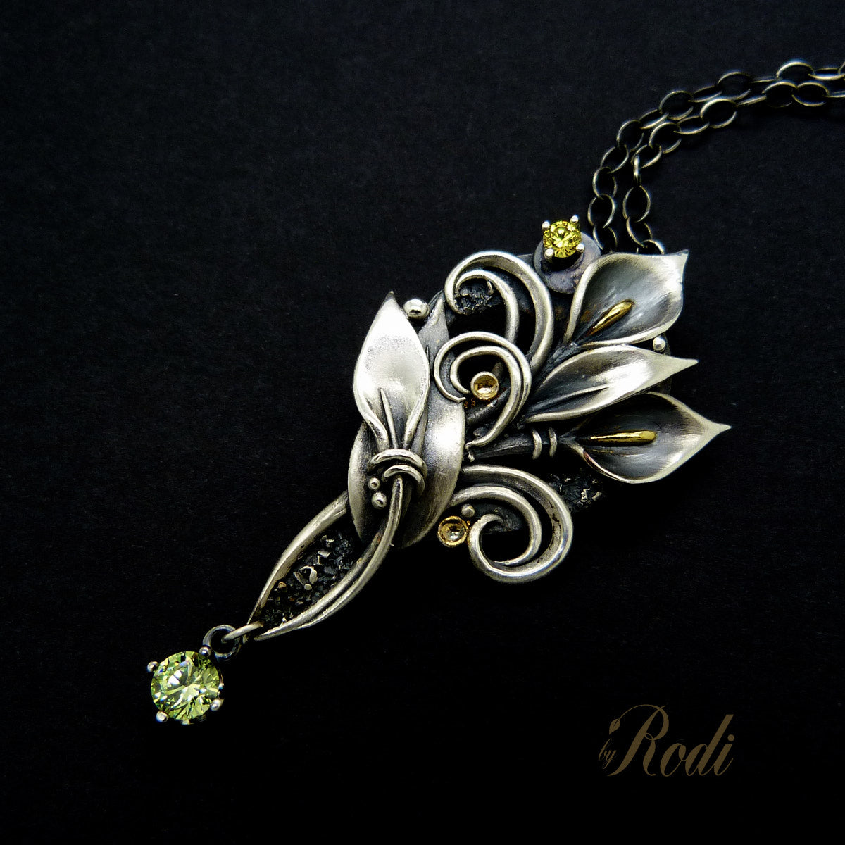 Faith II - Silver / 24k Gold Calla Lily Pendant With Cubic Zirconia