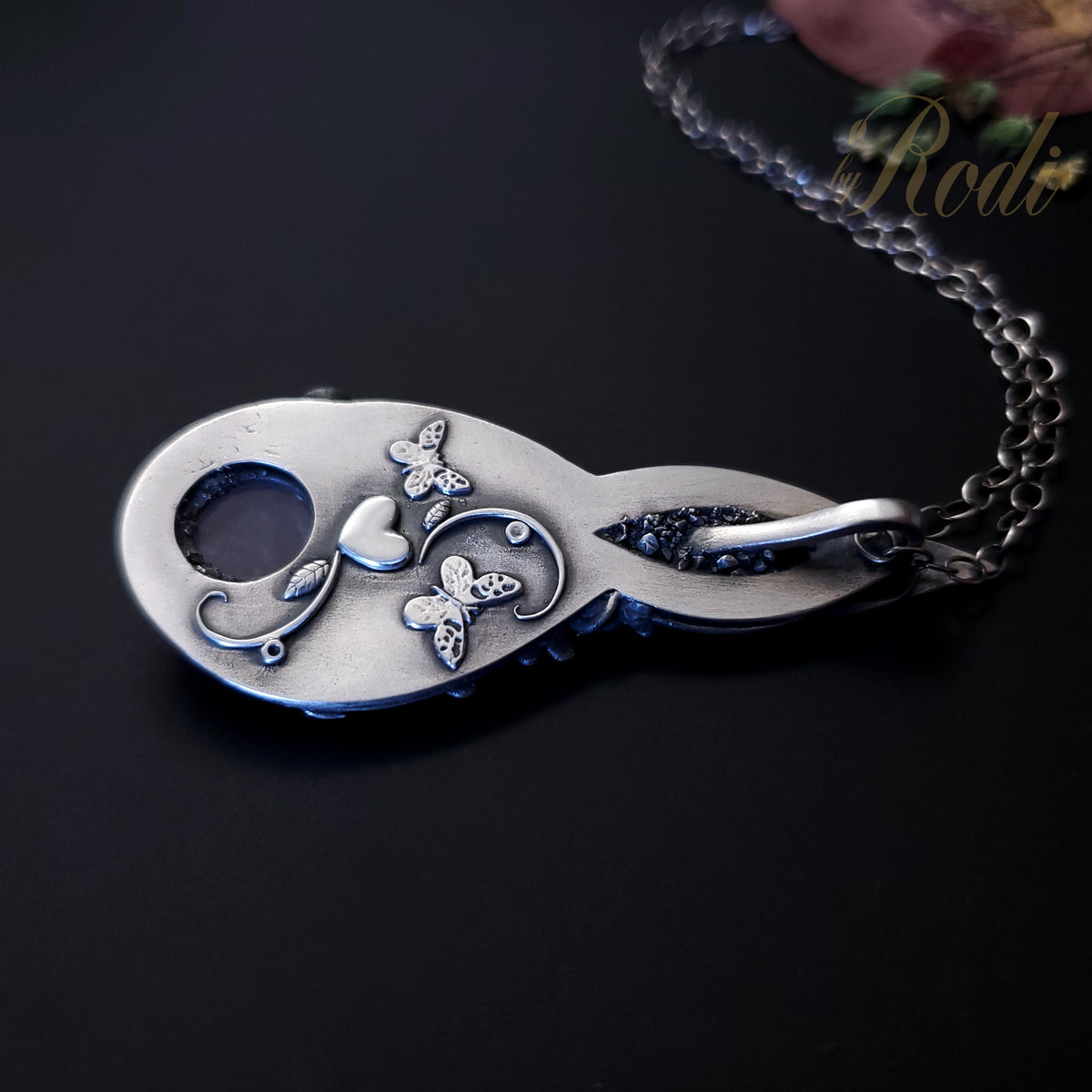 Flutter - Fine Silver Pendant, Rose Quartz