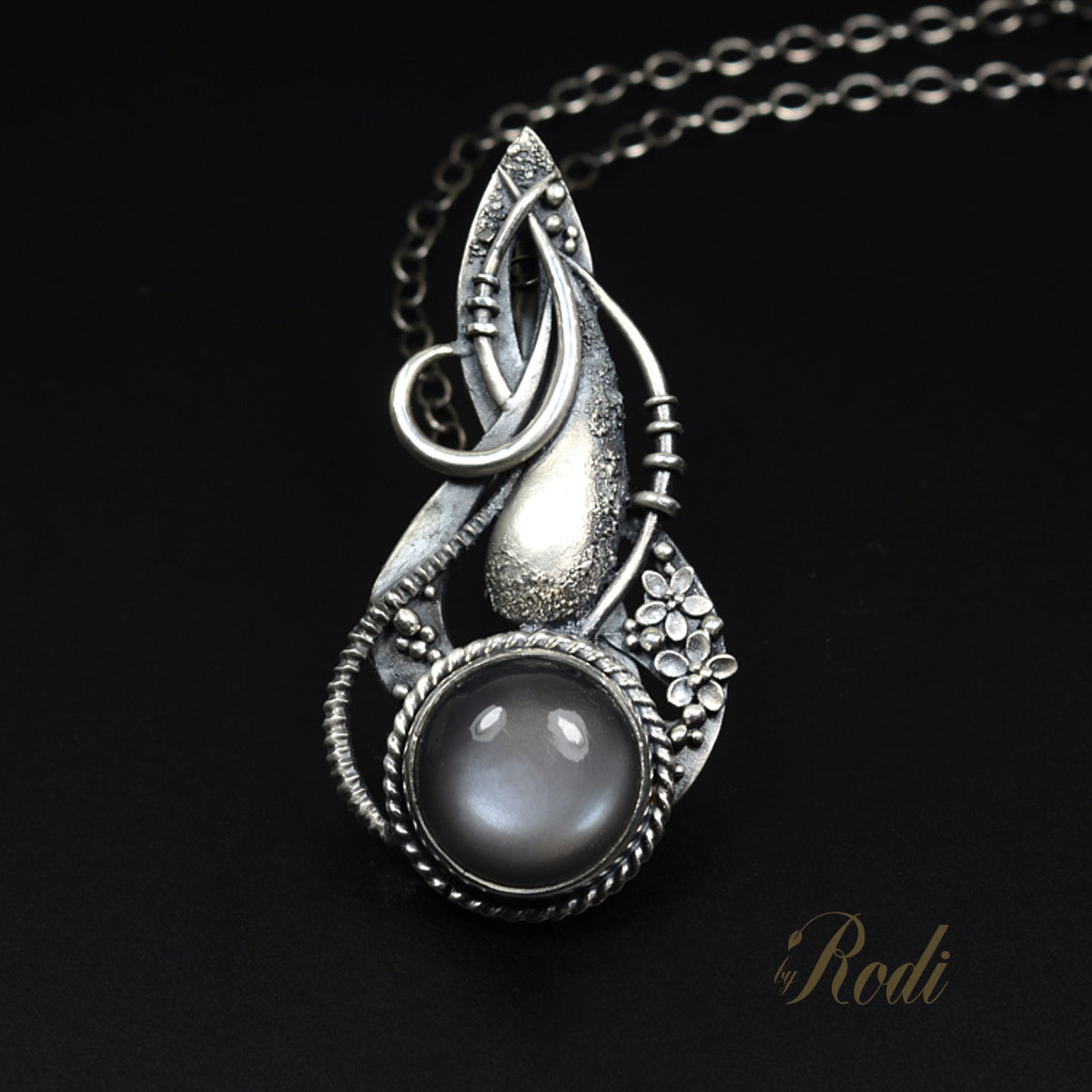 Forgiven Path - Fine Silver Pendant With Gray Moonstone