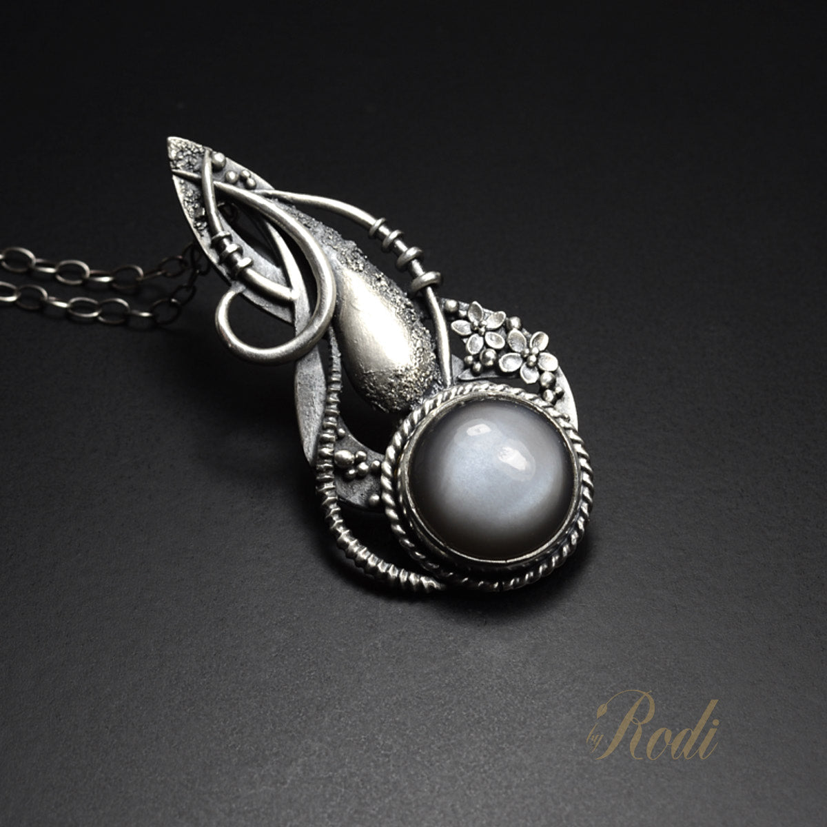 Forgiven Path - Fine Silver Pendant With Gray Moonstone