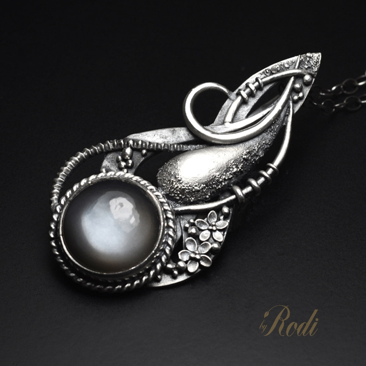 Forgiven Path - Fine Silver Pendant With Gray Moonstone