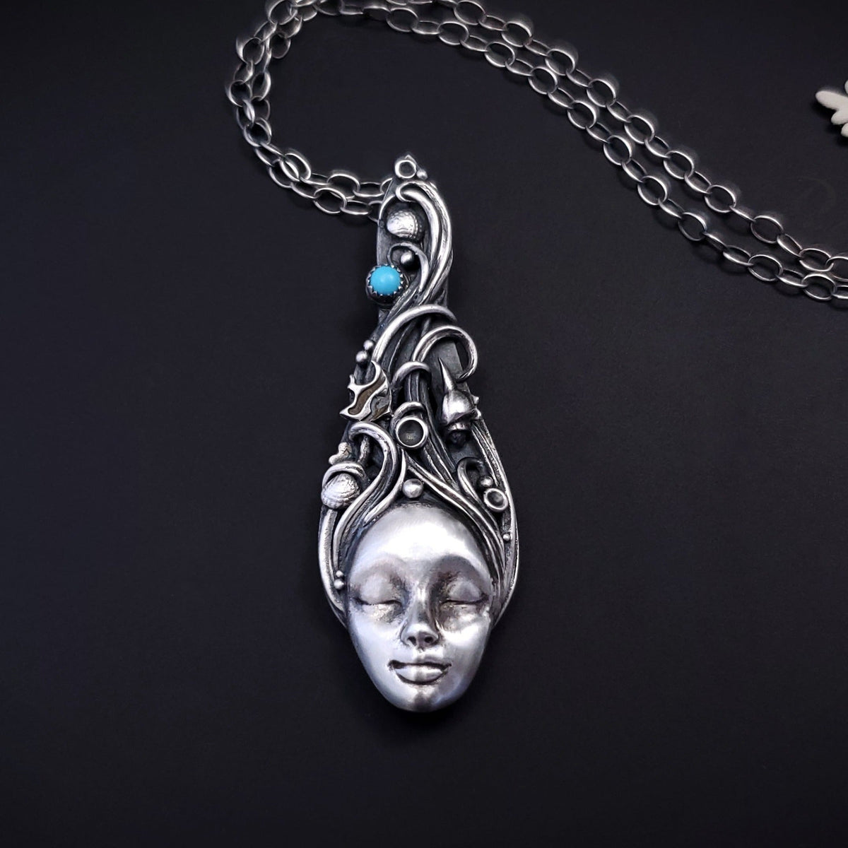 Goddess Of Tides II - Fine Silver Talisman Pendant With Turquoise