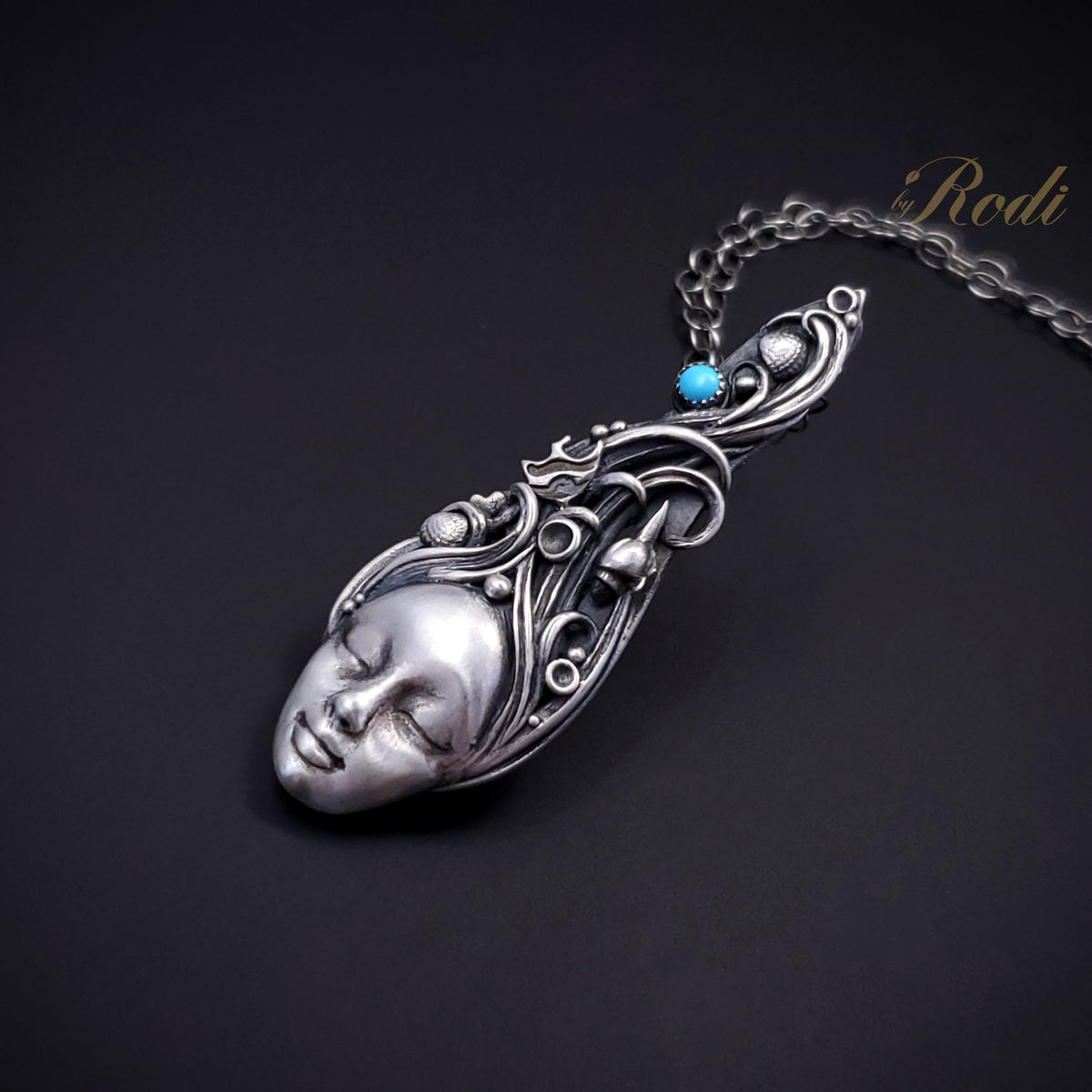 Goddess Of Tides II - Fine Silver Talisman Pendant With Turquoise