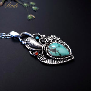 Heart Of Mine - Silver Heart Pendant with Turquoise and Garnet