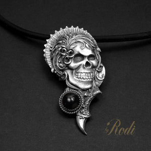 Karma - Fine Silver With Onyx Skull Pendant