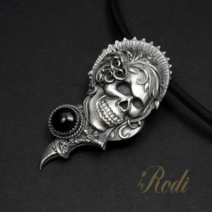 Karma - Fine Silver With Onyx Skull Pendant