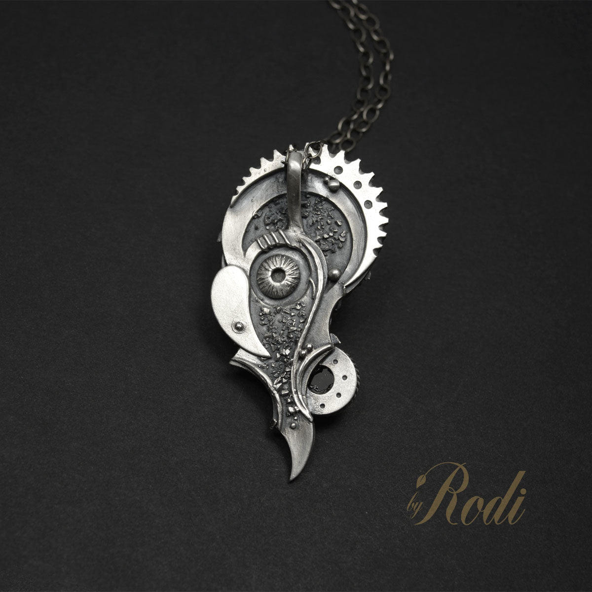 Karma - Fine Silver With Onyx Skull Pendant