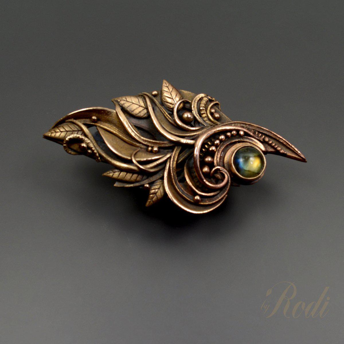 Peace - Talisman Brooch / Pin, Bronze With Labradorite Gemstone