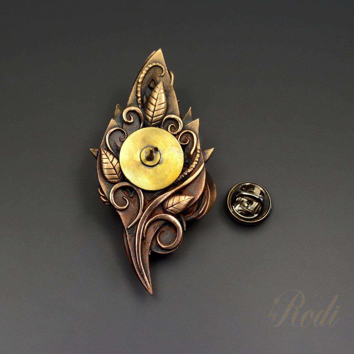 Peace - Talisman Brooch / Pin, Bronze With Labradorite Gemstone