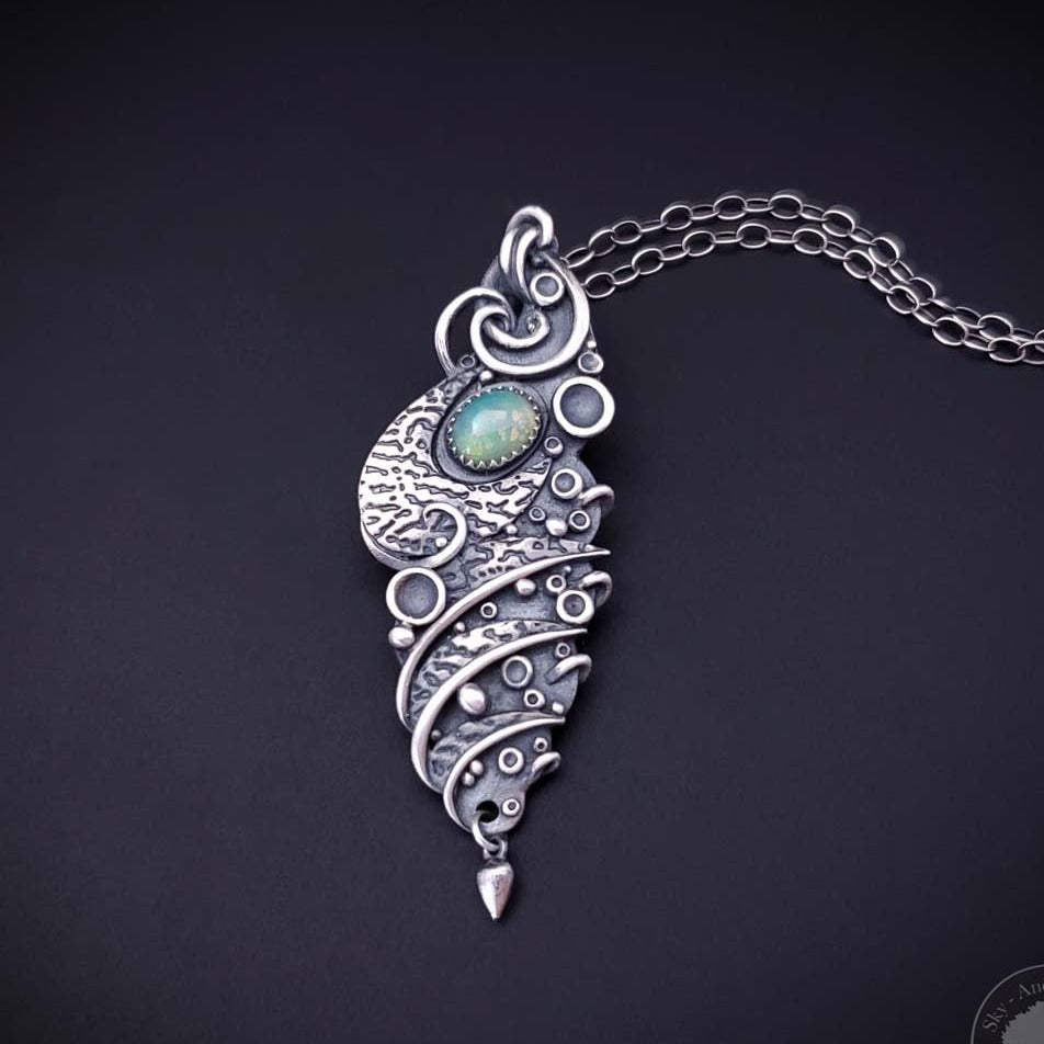 Rainbow Lagoon - Fine Silver Pendant With Opal