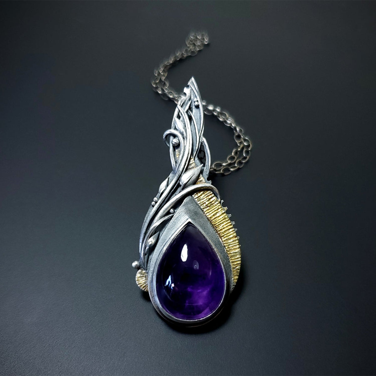 Regal Dream - Fine Silver / 22k Gold With Amethyst Pendant Earrings Set
