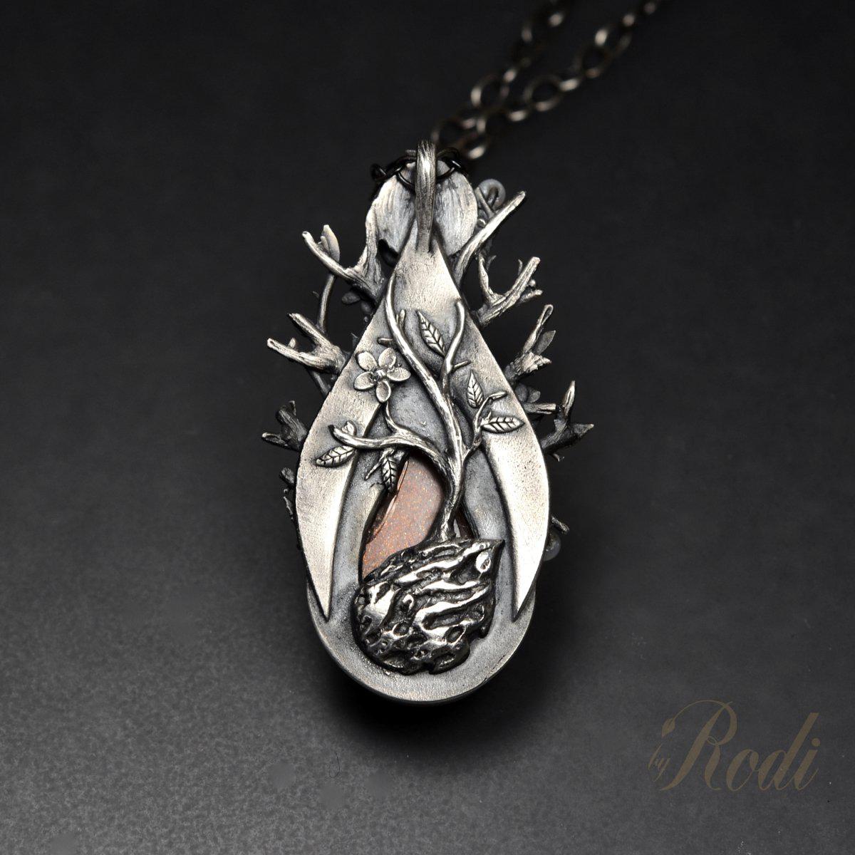 Seed Of Life - Fine Silver Pendant, With Peach Moonstone And Pearls