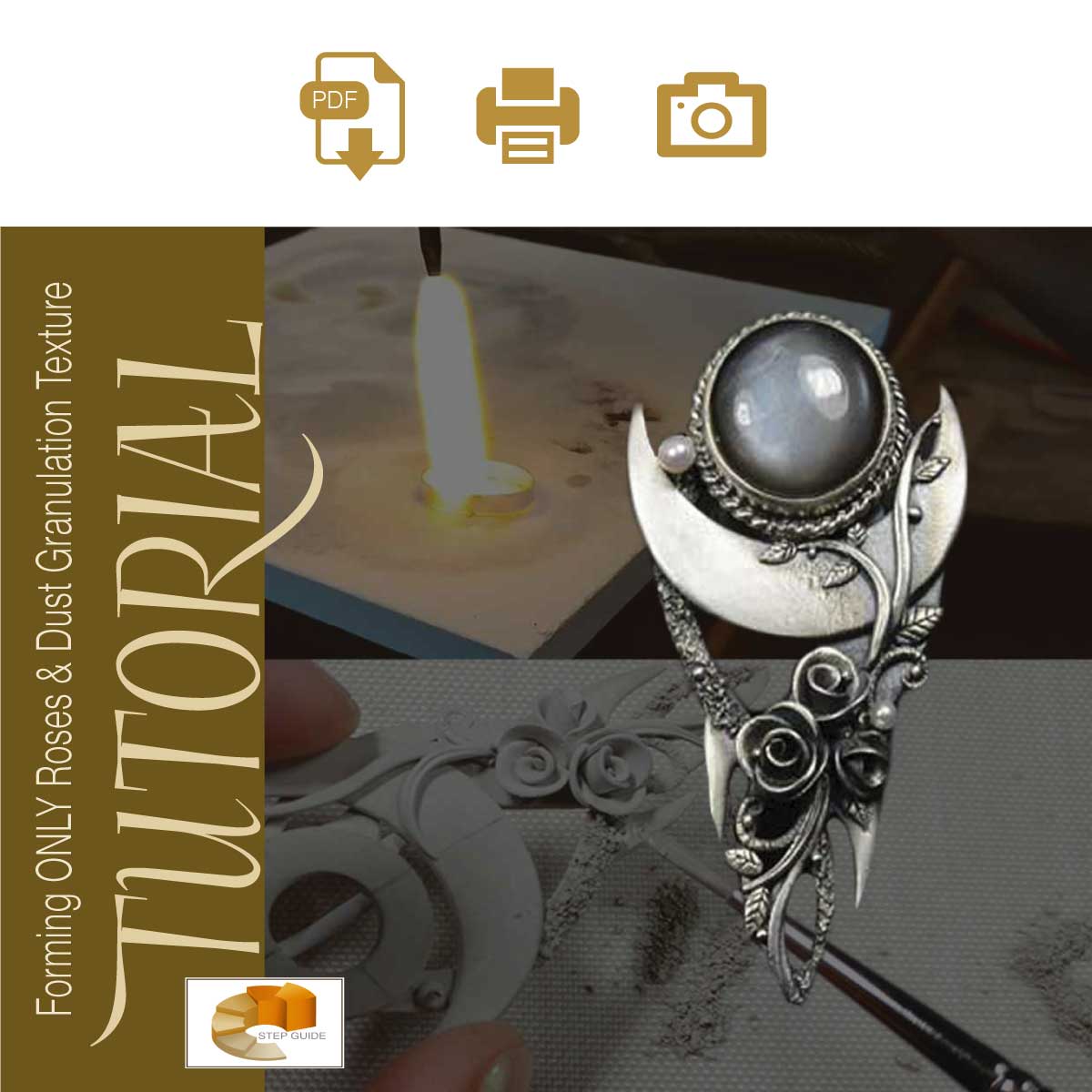 Sky Guide 9+: Silver Metal Clay Hand-forming + Stone Setting Step Guide Tutorial - Making Roses And Dust Granulation Texturing - Metal Clay Adventures