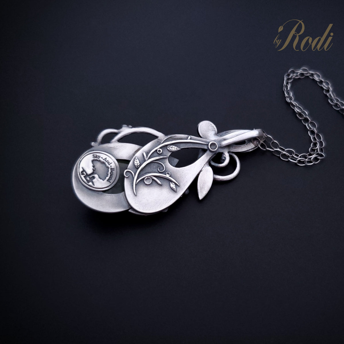 Solitude - Fine Silver Pendant With Prehnite / Tourmaline