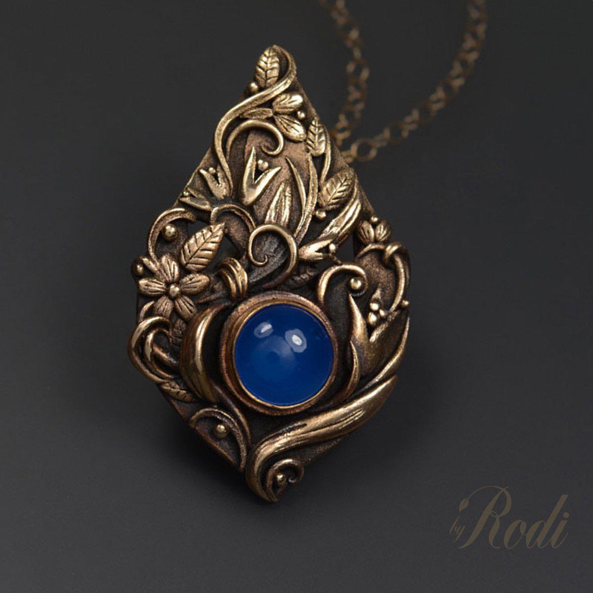 Stillness - Bronze Pendant With Chalcedony