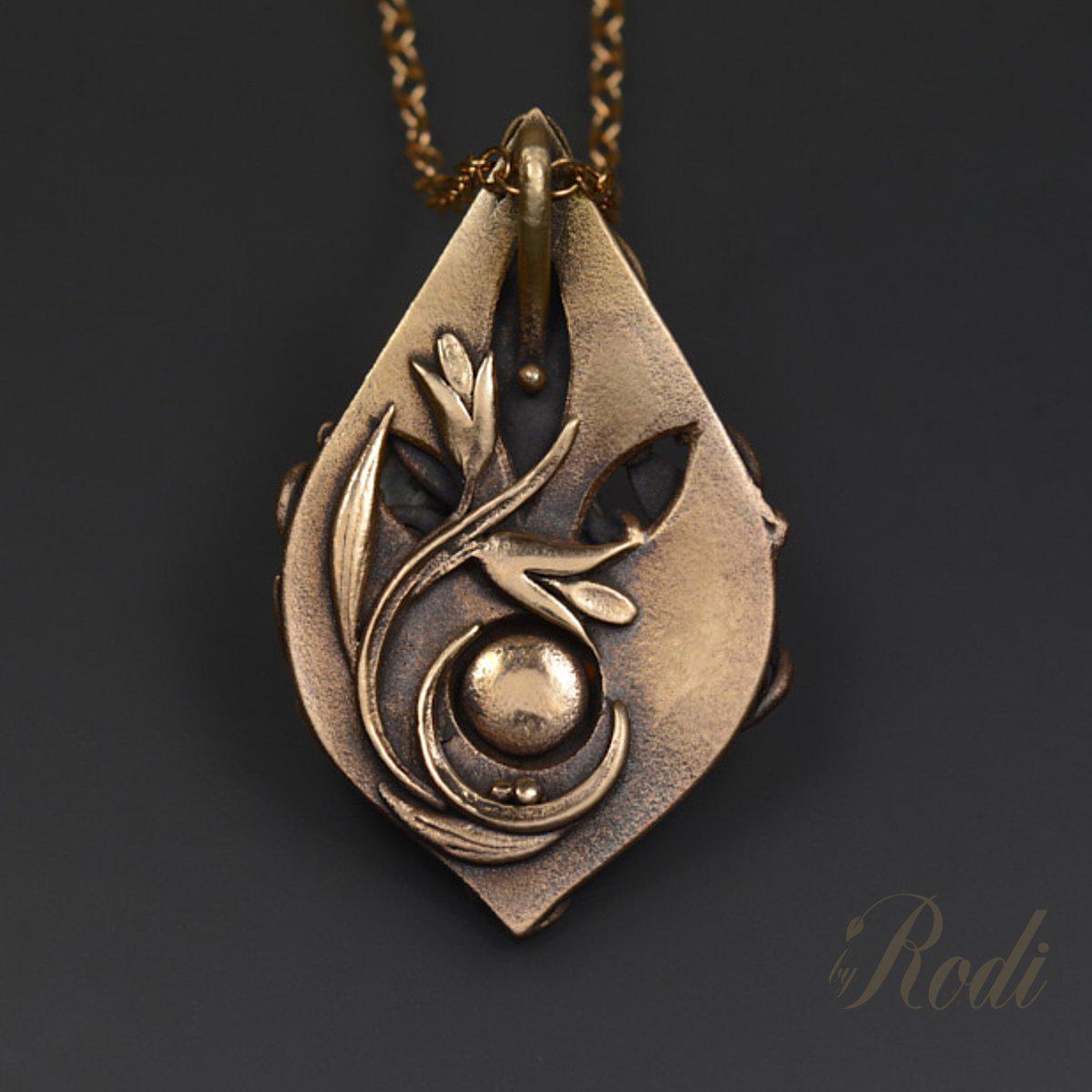 Stillness - Bronze Pendant With Chalcedony