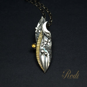 Synchronicity - Fine Silver, 24k Gold With Citrine Pendant