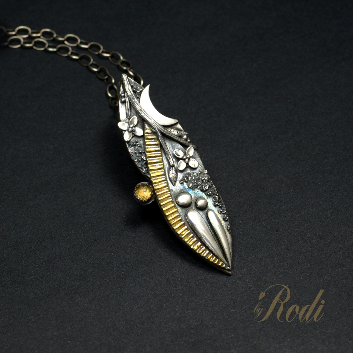 Synchronicity - Fine Silver, 24k Gold With Citrine Pendant