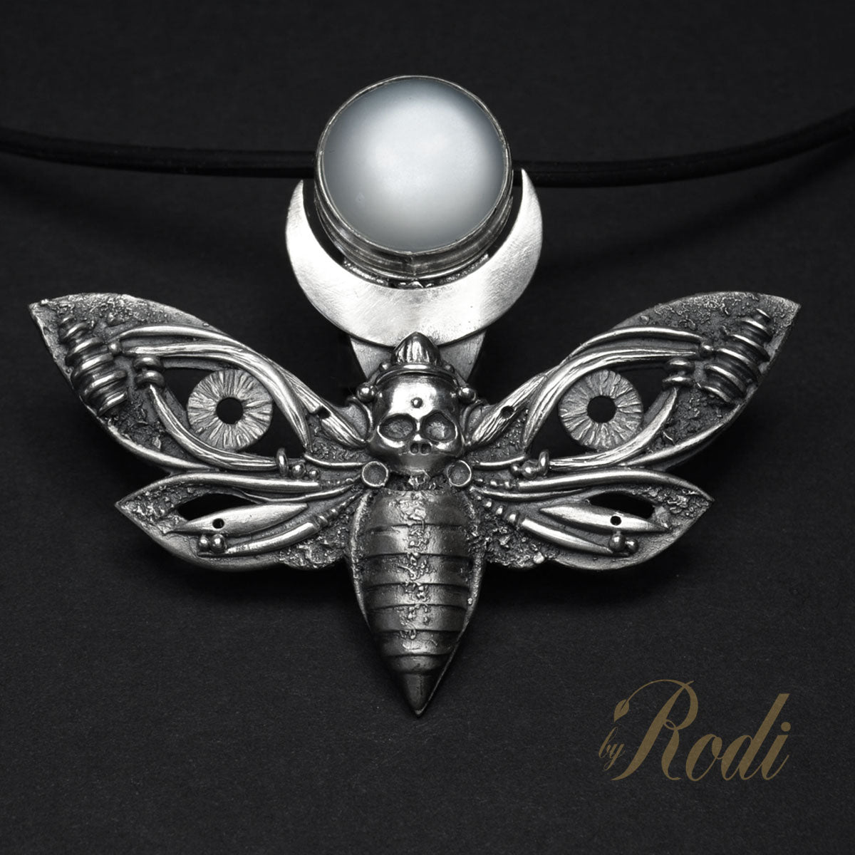 To The Light - Fine Silver Death's Head Hawkmoth With Moonstone Pendant