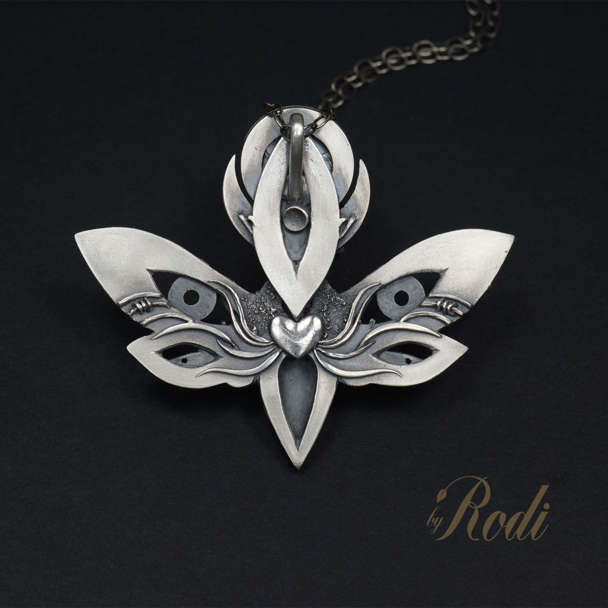 To The Light - Fine Silver Death's Head Hawkmoth With Moonstone Pendant