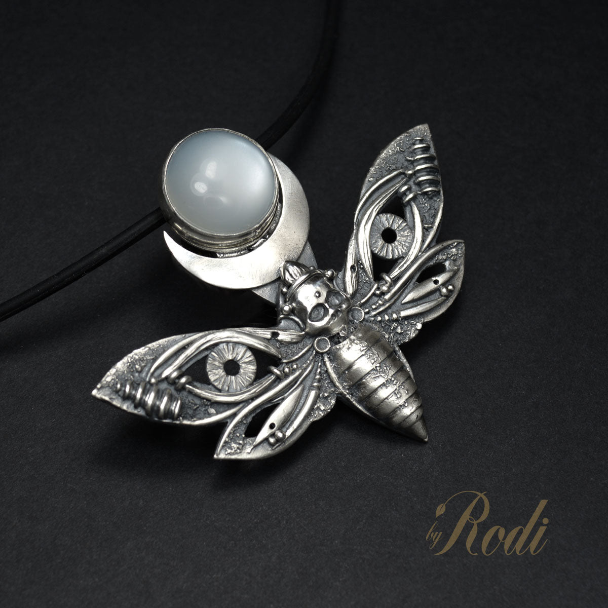 To The Light - Fine Silver Death's Head Hawkmoth With Moonstone Pendant