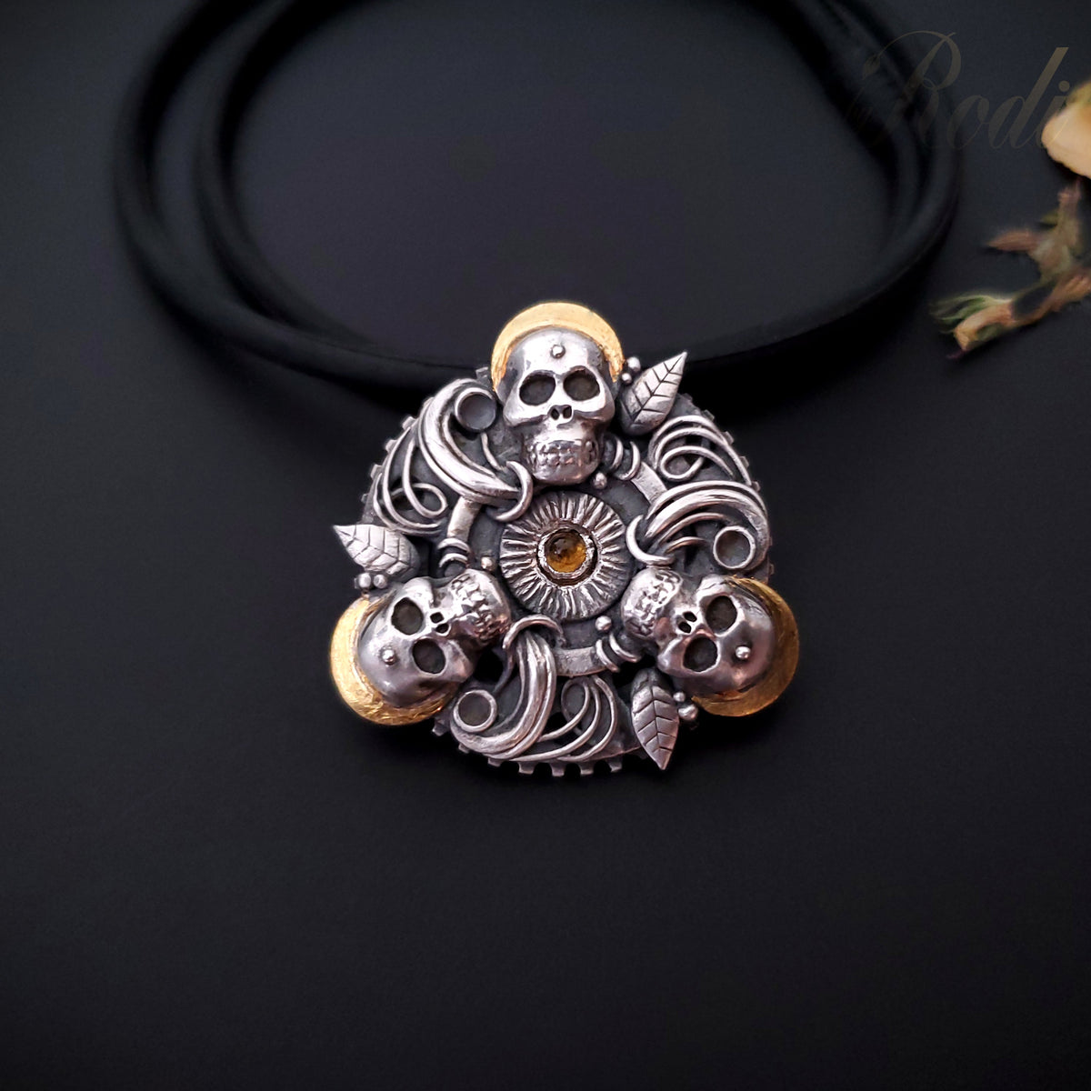 Together - Fine Silver / 24k Gold Mandala Pendant With Citrine