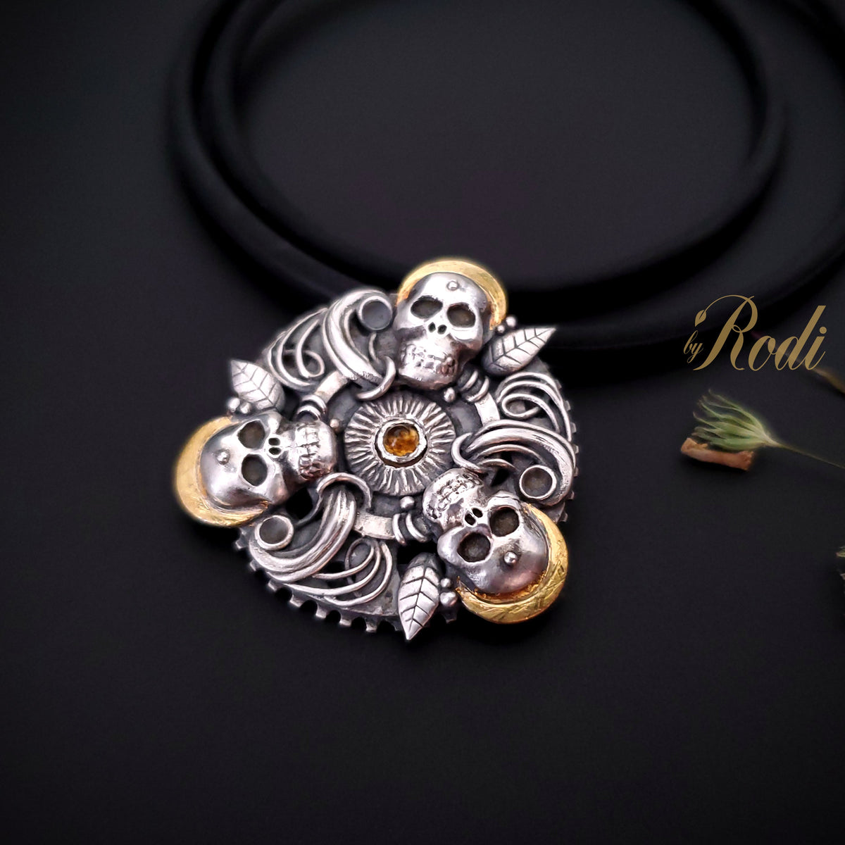 Together - Fine Silver / 24k Gold Mandala Pendant With Citrine