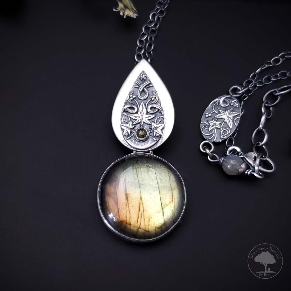 True To Yourself - Fine Silver Ivy Pendant With Labradorite & Tourmaline