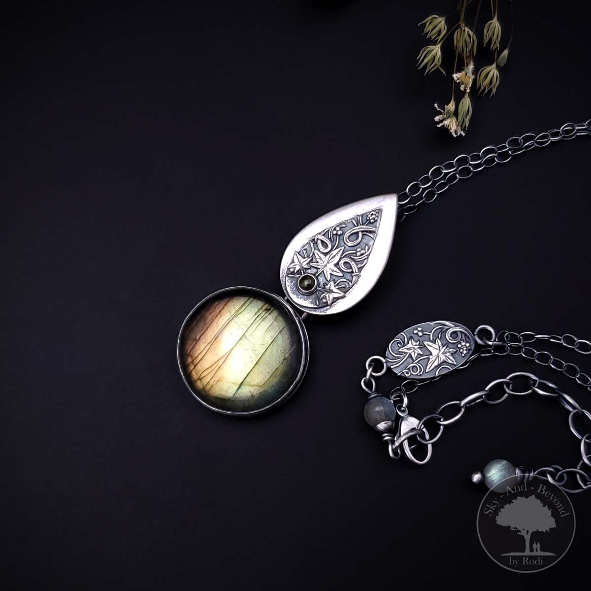 True To Yourself - Fine Silver Ivy Pendant With Labradorite & Tourmaline