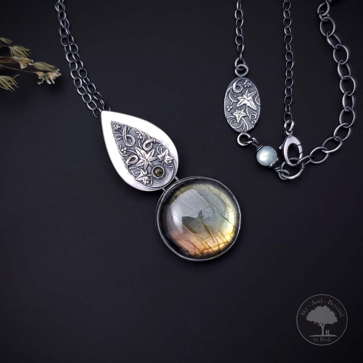 True To Yourself - Fine Silver Ivy Pendant With Labradorite & Tourmaline