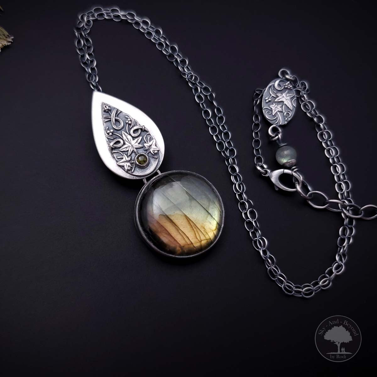 True To Yourself - Fine Silver Ivy Pendant With Labradorite & Tourmaline