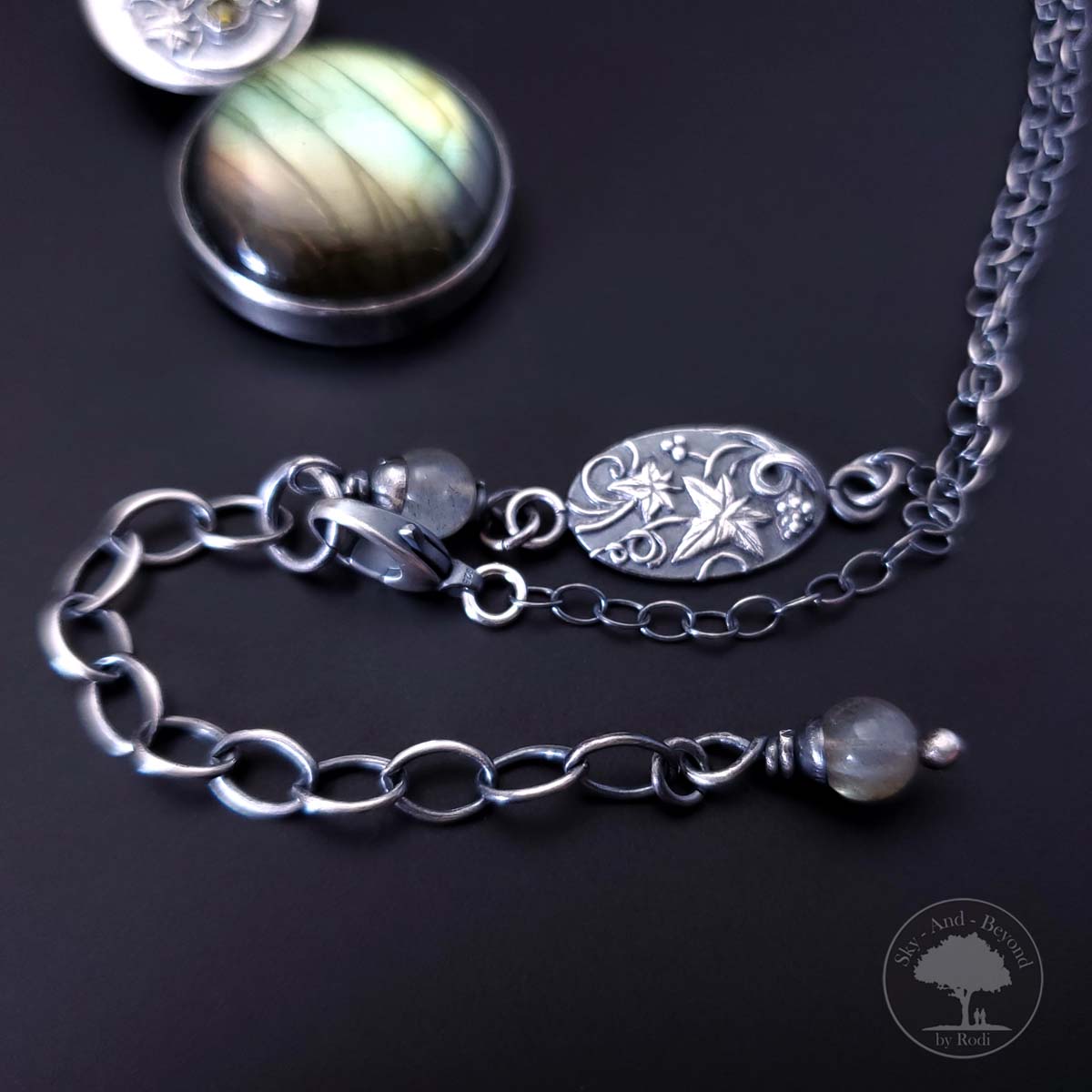 True To Yourself - Fine Silver Ivy Pendant With Labradorite & Tourmaline