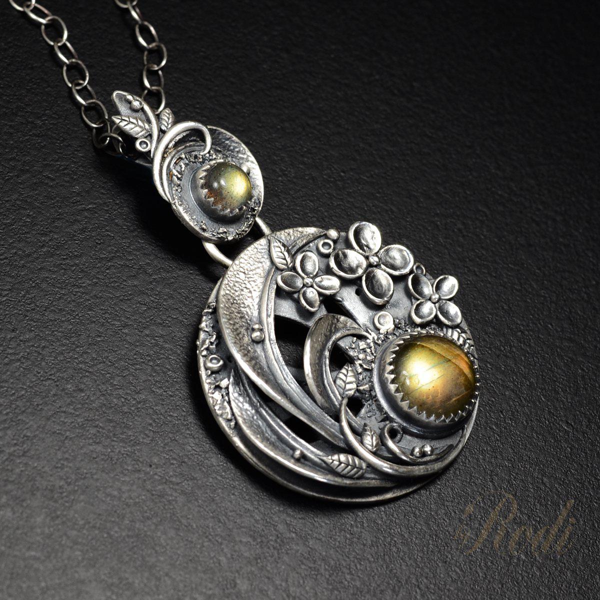 Wind Of Change - Fine Silver With Labradorite Floral Pendant