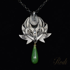 Wisdom - Fine Silver / 24k Gold Pendant With Natural Jade (Canadian Nephrite )
